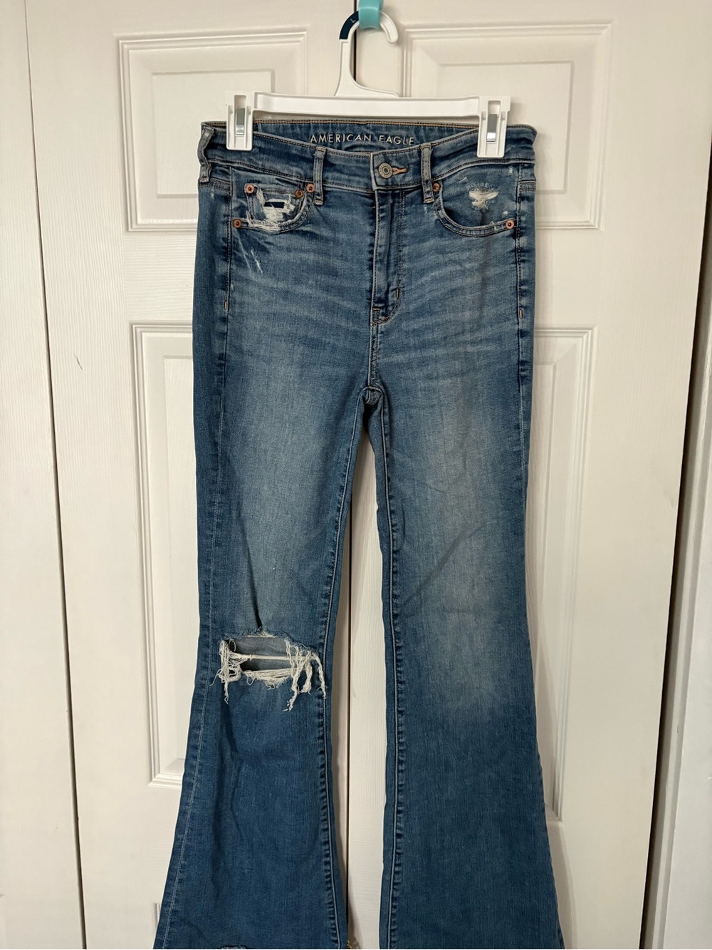 American Eagle Outfitters Blue Distressed Flare Jeans